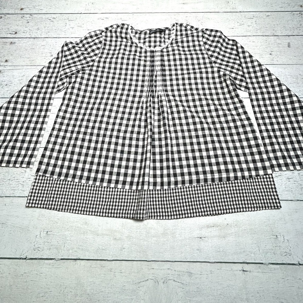 Zanzea Women's Black & White Long Sleeve Checkered Blouse. Size XXL